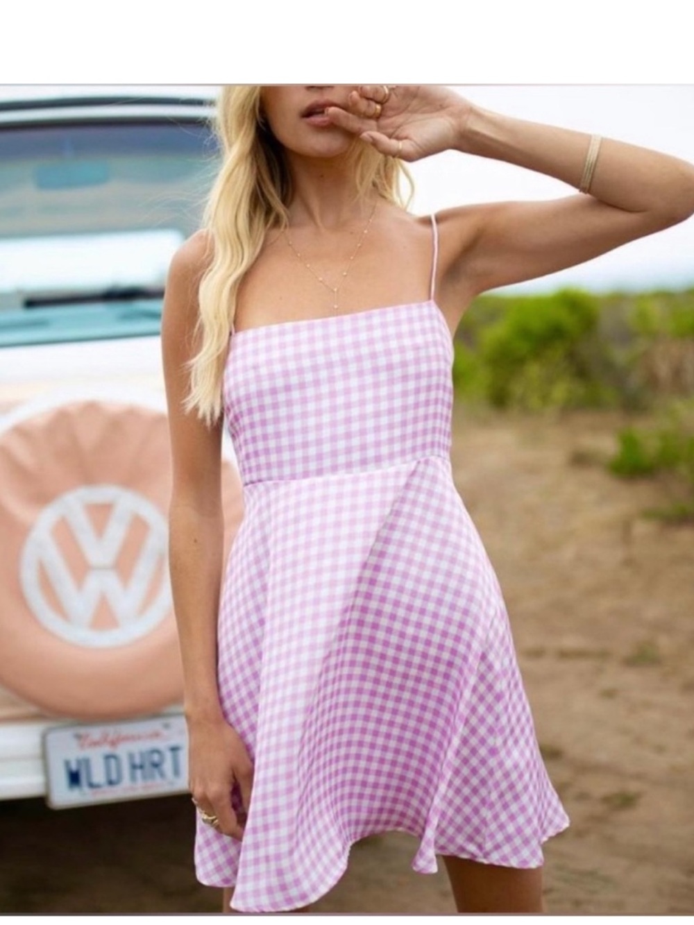 RESA Lilac Gingham Spaghetti-Strap Mini Dress